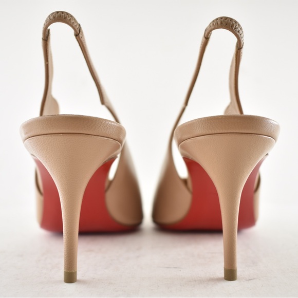 Christian Louboutin Hot Chick Sling 70 Nude Blush Nappa Leather Low Heel Pump 38 - Picture 10 of 11